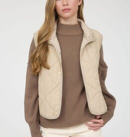 Miss Bliss Snap Button Quilted Puffer Vest-Khaki
