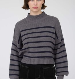 Miss Bliss Stripe Charcoal Mock Neck Sweater