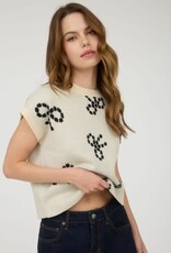 Miss Bliss M&E Bow Round Nck SS Knit Sweater Top-Ivory