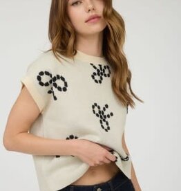 Miss Bliss Dotted Bow Knit Sweater Top-Ivory