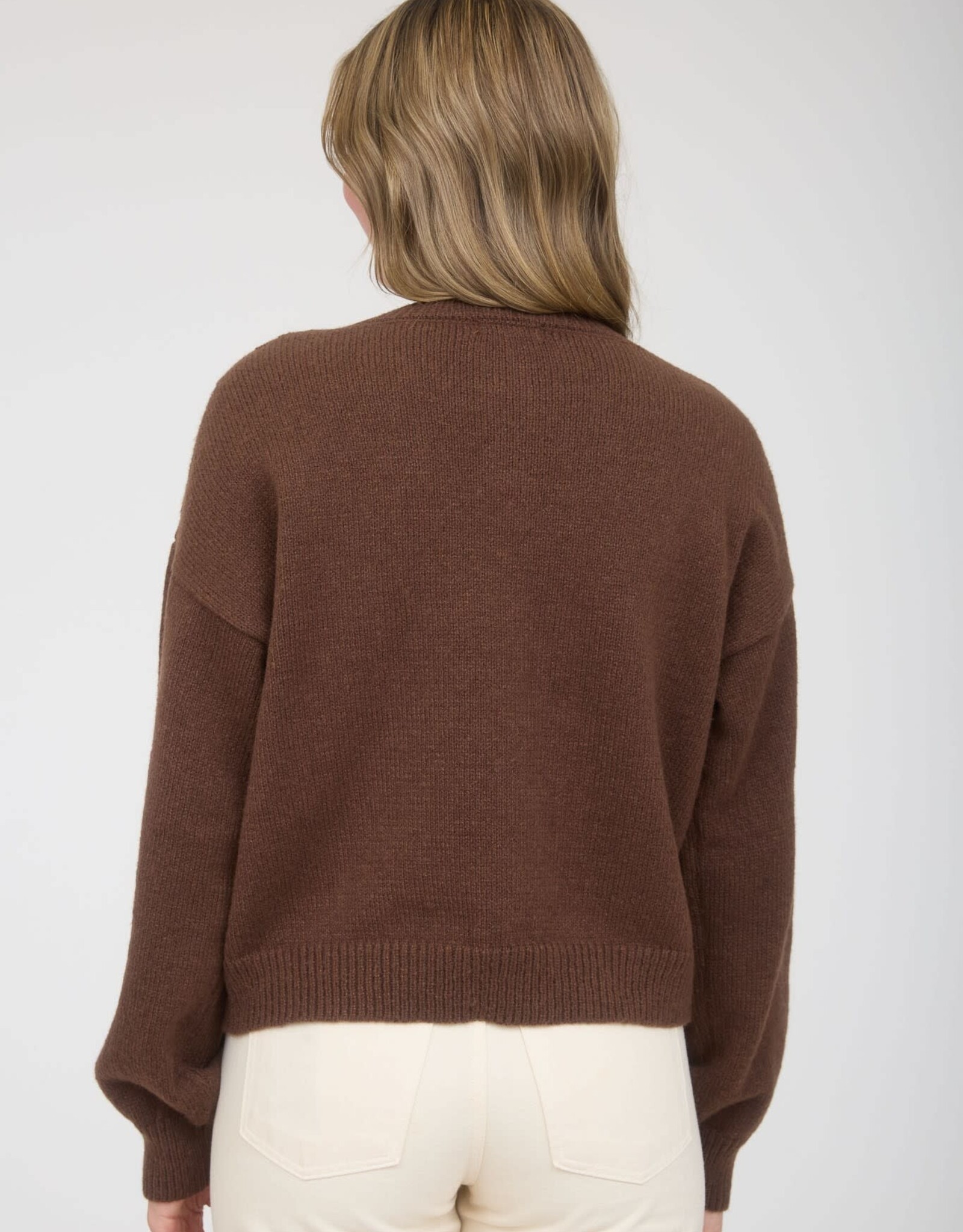 Miss Bliss M&E Checkered Toggle Btn Dwn Knit Cardigan-Brown