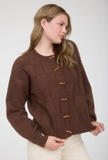 Miss Bliss M&E Checkered Toggle Btn Dwn Knit Cardigan-Brown