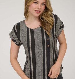 Miss Bliss Stripe Detail Cuff Sleeve Top-Black