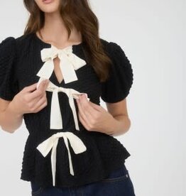 Miss Bliss Bow Detail Knit Top-Black