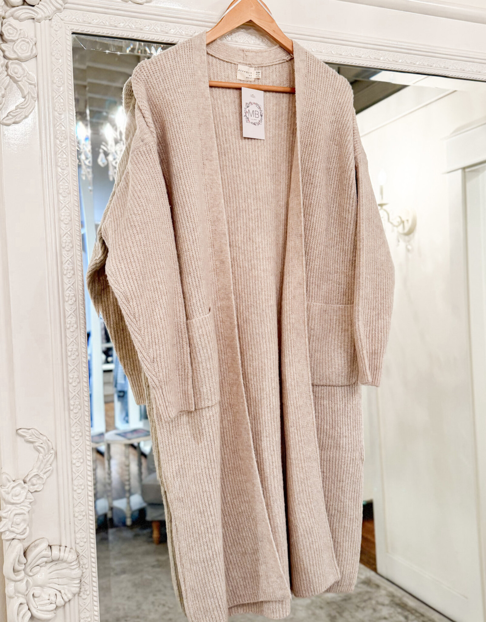 Miss Bliss Dream Long Knit Cardigan W Pockets-Taupe