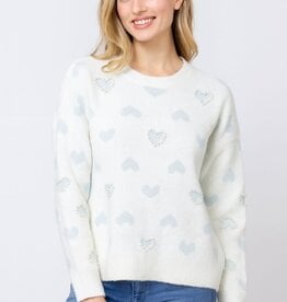Miss Bliss Dream Beaded Hearts Pullover-Ivory