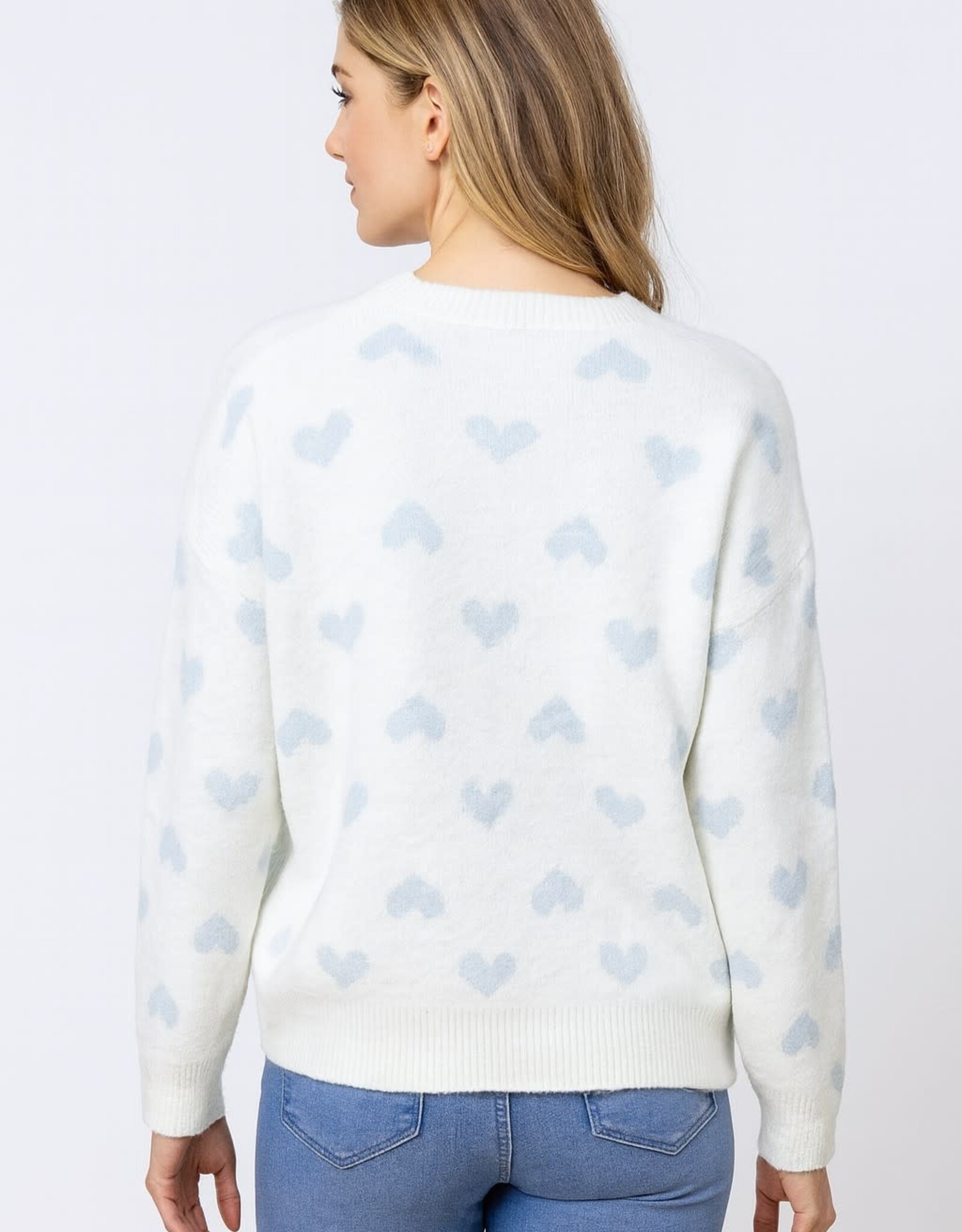 Miss Bliss Dream Beaded Hearts Pullover-Ivory
