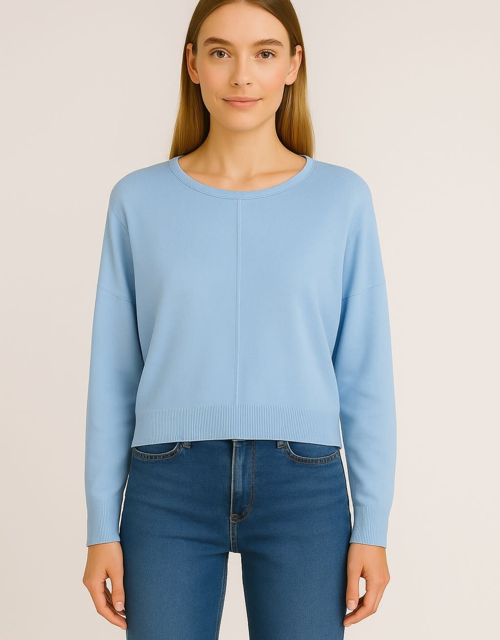 Miss Bliss Dream Seam Front Round Neck Pullover-Glacier