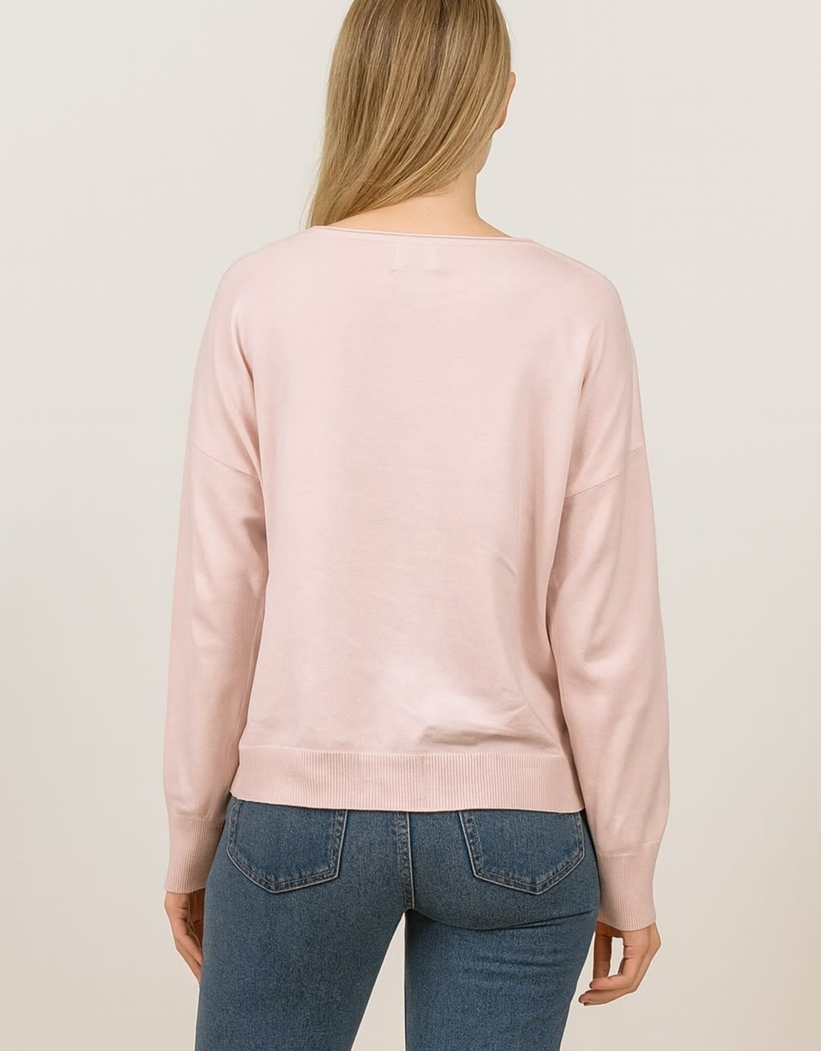 Miss Bliss Dream Seam Front Round Neck Pullover-Pink Quarts