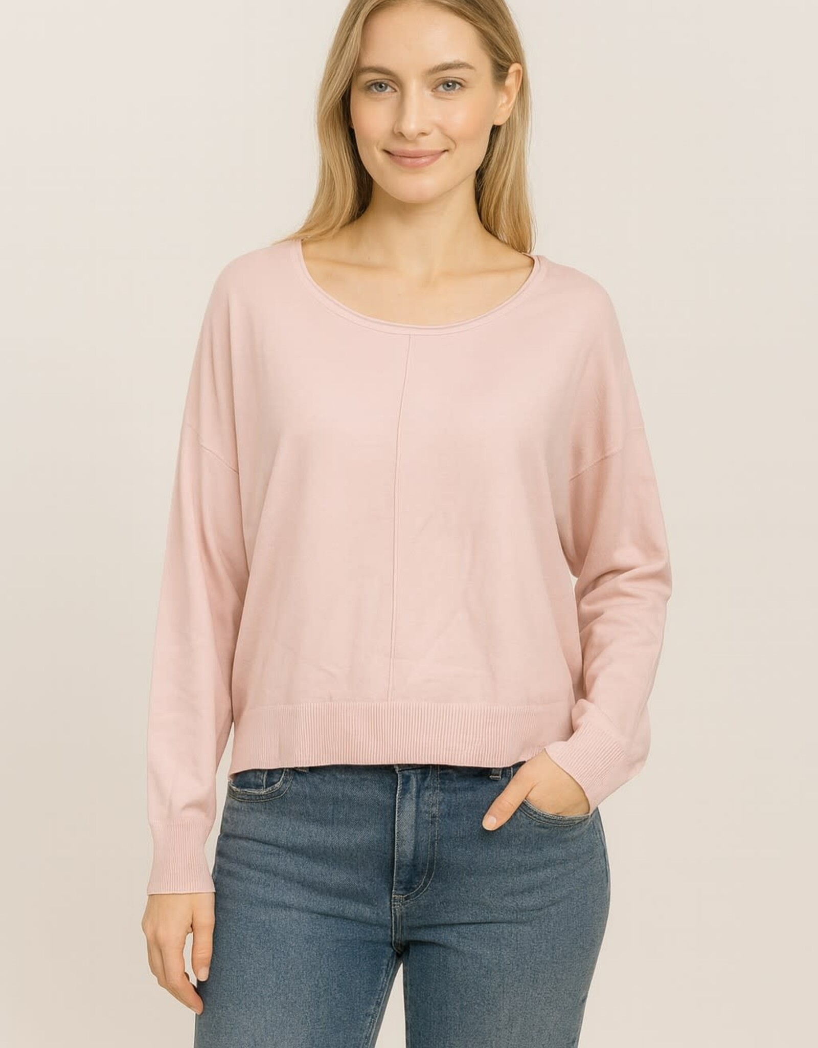 Miss Bliss Dream Seam Front Round Neck Pullover-Pink Quarts