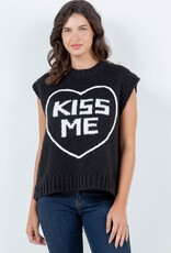 Miss Bliss Dream Kiss Me Sweater Top-Black