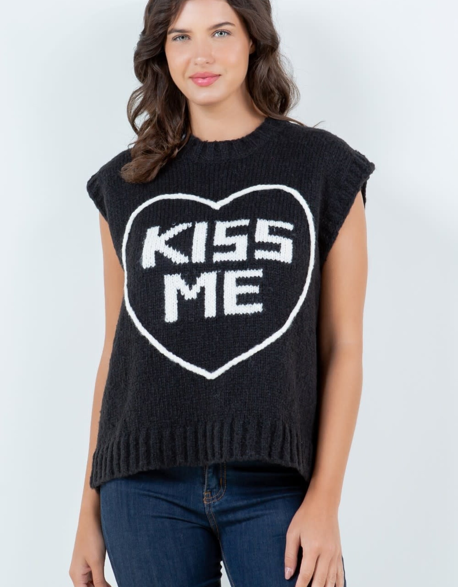 Miss Bliss Dream Kiss Me Sweater Top-Black