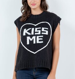 Miss Bliss Dream Kiss Me Sweater Top-Black