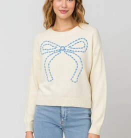 Miss Bliss Dream Stitch-Bow Sweater-Ivory