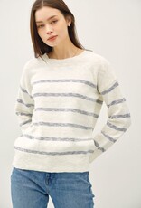 Miss Bliss BC Drop Shldr Heather Striped LS Sweater-Denim/Iv