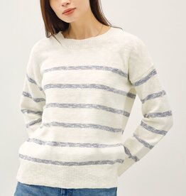 Miss Bliss Heather Striped Sweater Top -Denim/Ivory