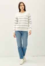 Miss Bliss BC Drop Shldr Heather Striped LS Sweater-Denim/Iv