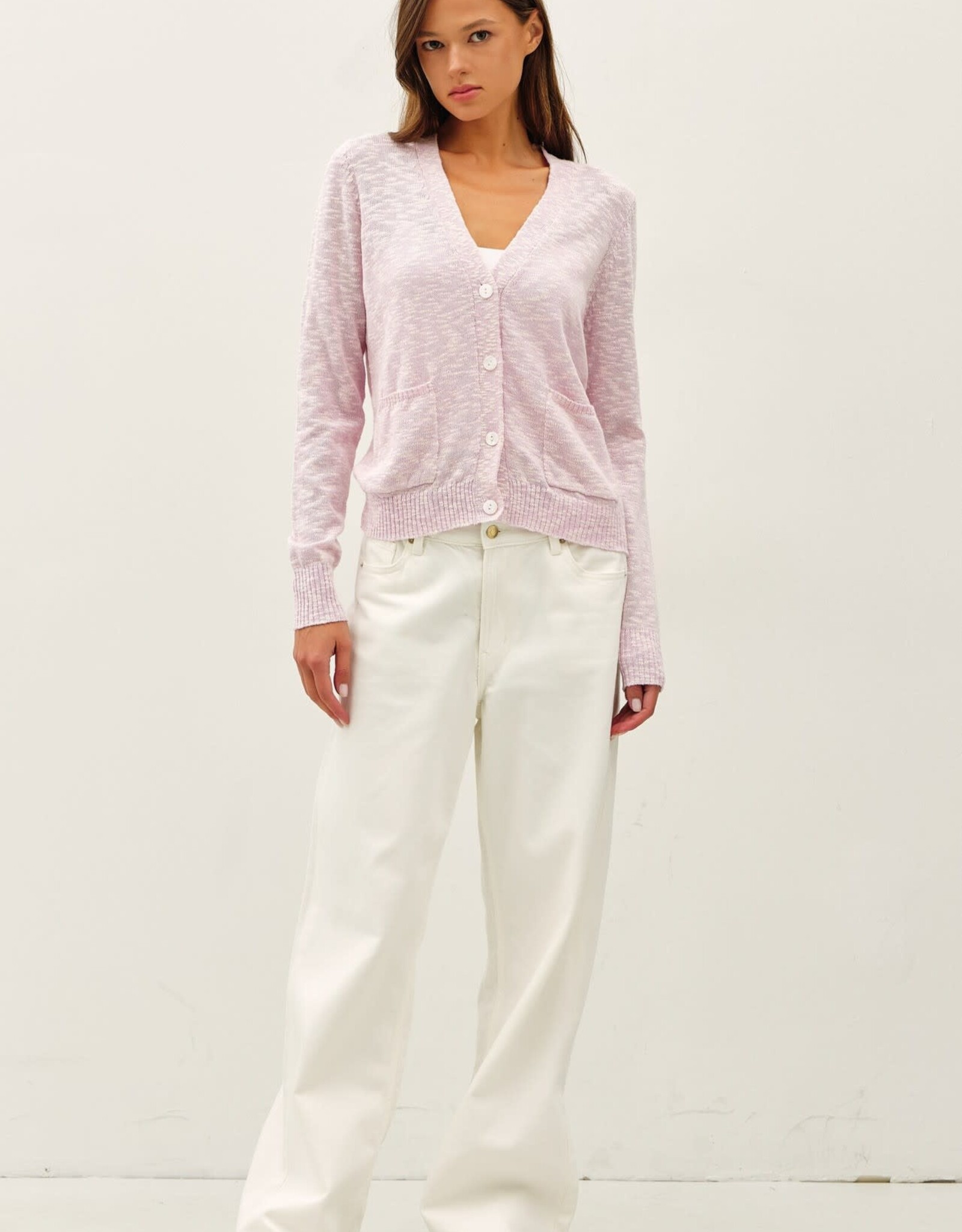 Miss Bliss BC Cotton Slub Button Up Cardigan-Lilac