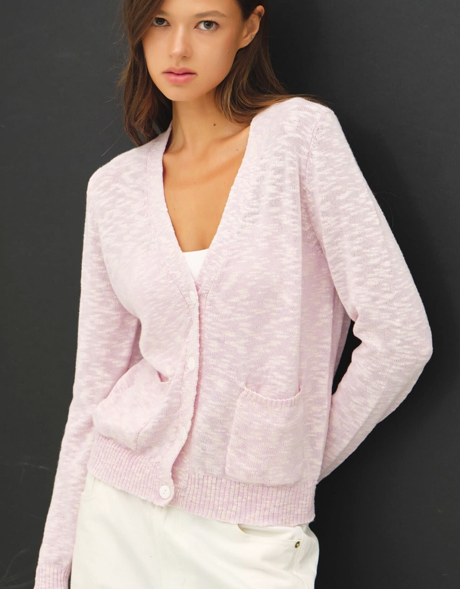Miss Bliss BC Cotton Slub Button Up Cardigan-Lilac