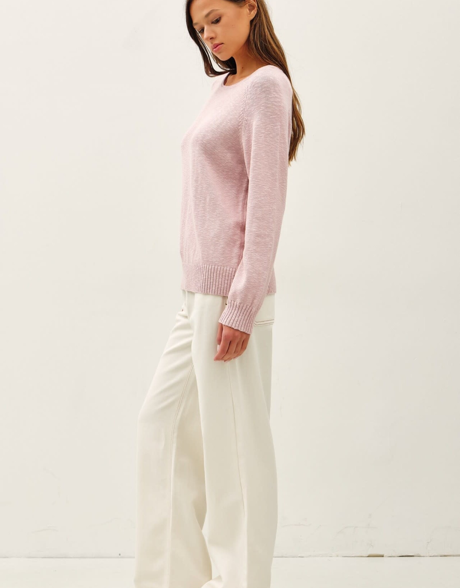 Miss Bliss BC Raglan Sleeve Slub Pullover Sweater- Dusty Pink