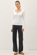 Miss Bliss BC Ribbed Notched Neck LS Basic Top-Off White