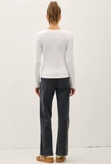 Miss Bliss BC Ribbed Notched Neck LS Basic Top-Off White