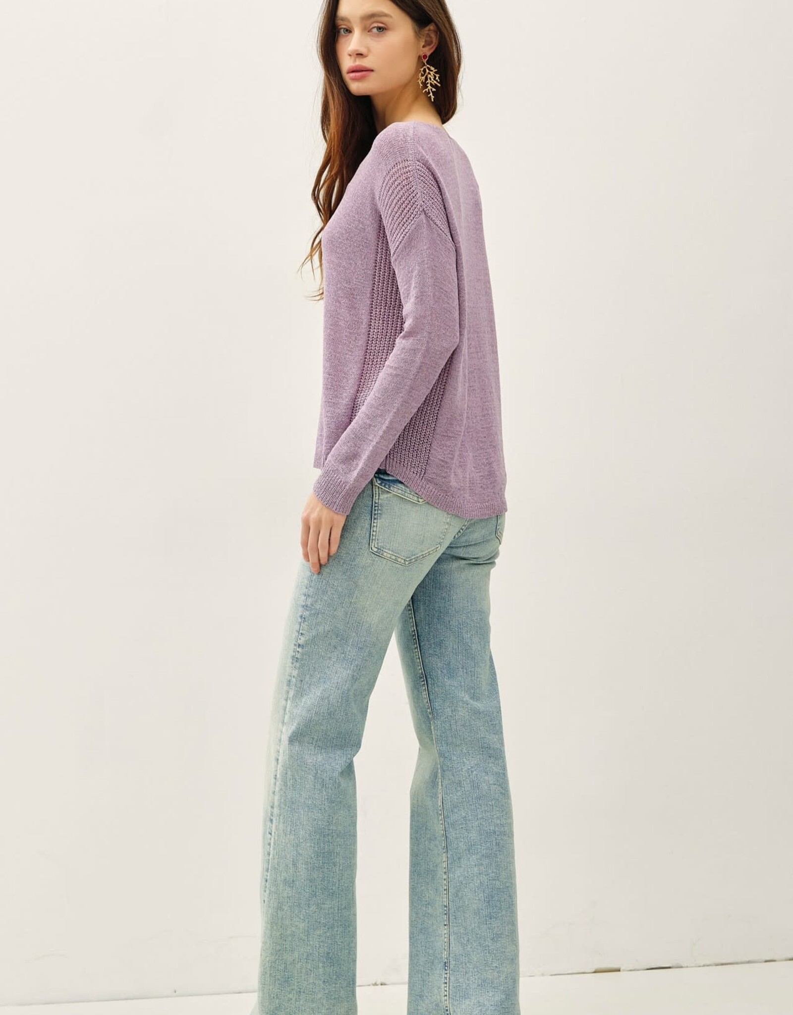 Miss Bliss BC Lightweight Drop Sdr Rib Knit Sweater Top-Iris