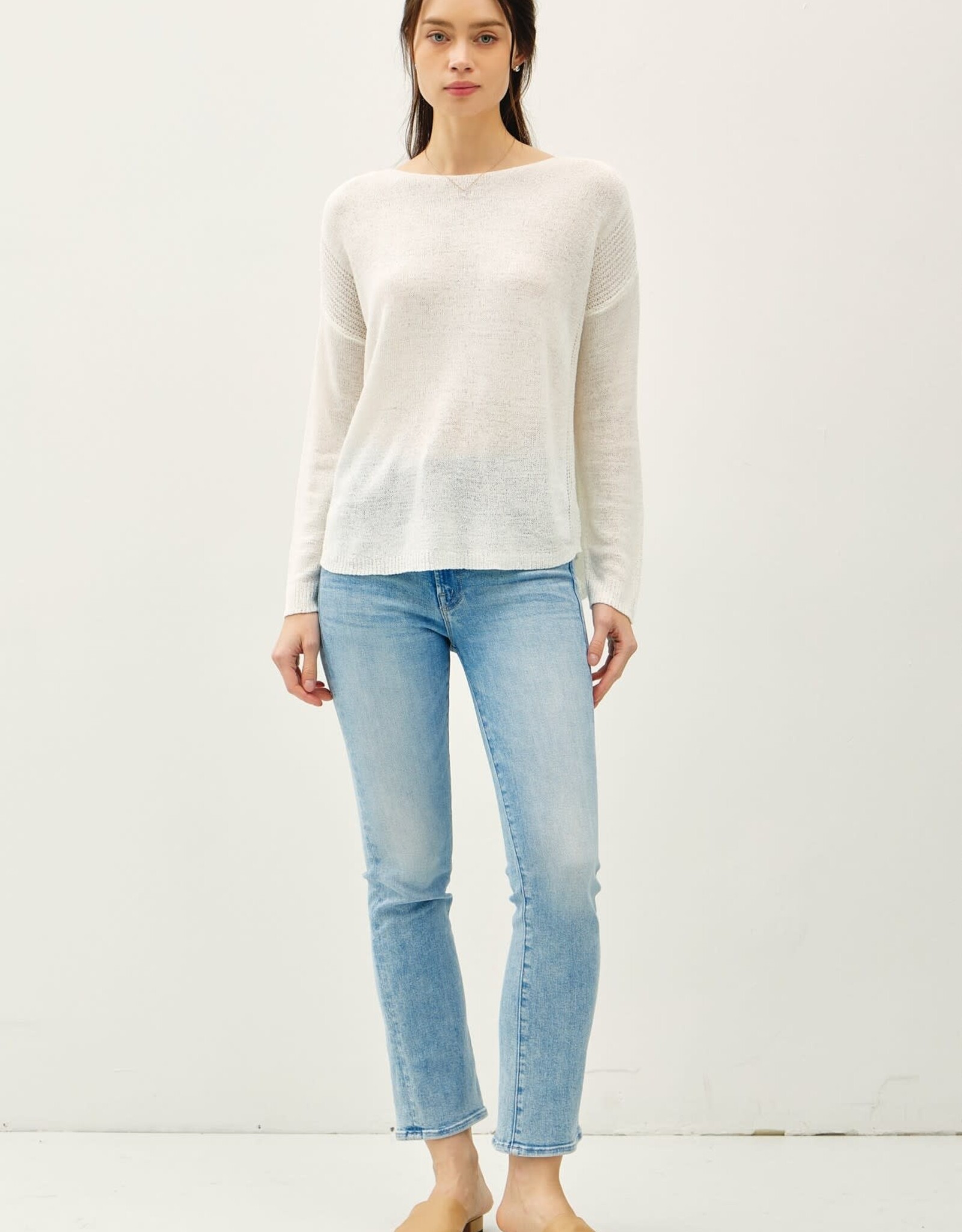 Miss Bliss BC Lightweight Drop Sdr Rib Knit Sweater Top-Ivory