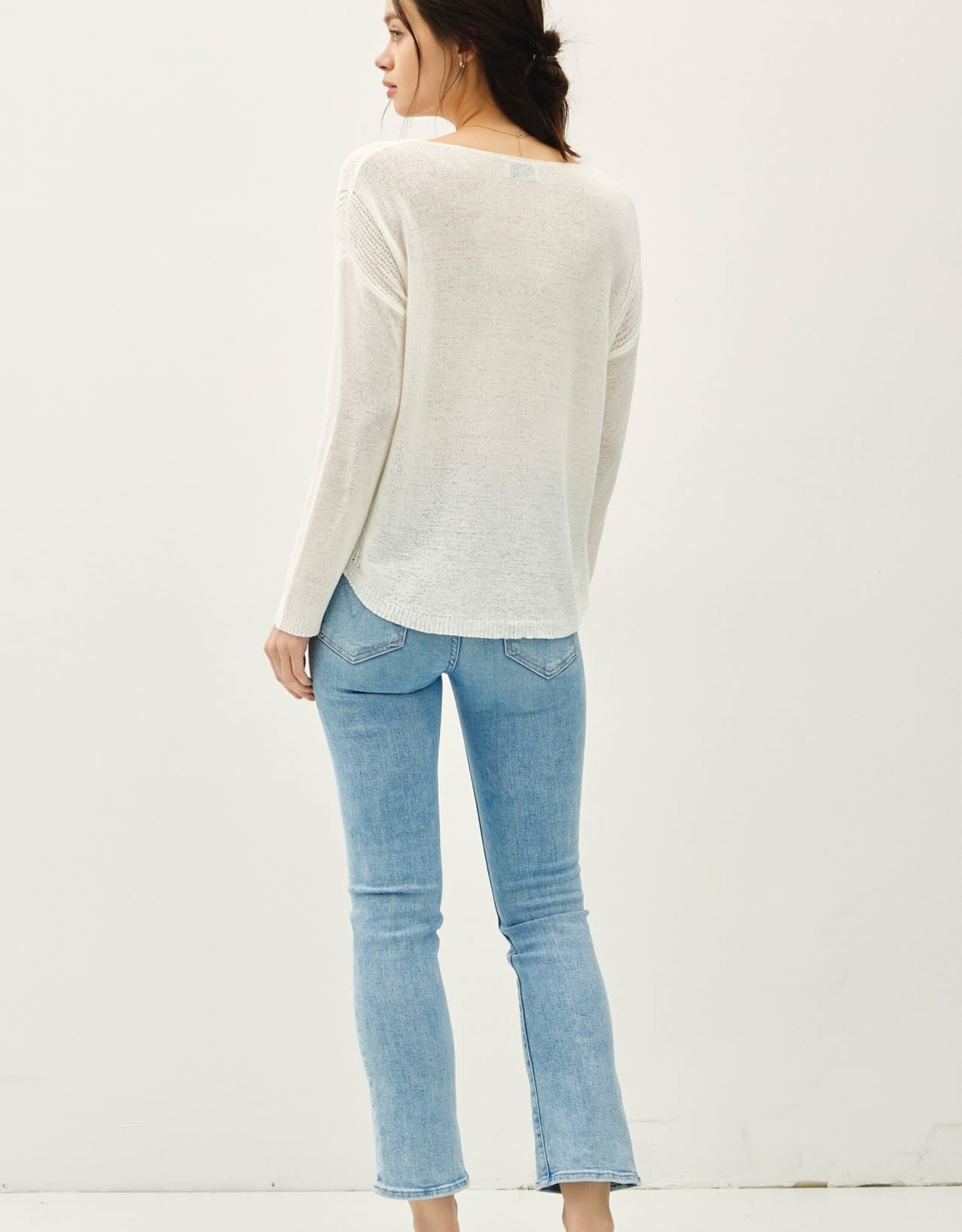 Miss Bliss BC Lightweight Drop Sdr Rib Knit Sweater Top-Ivory