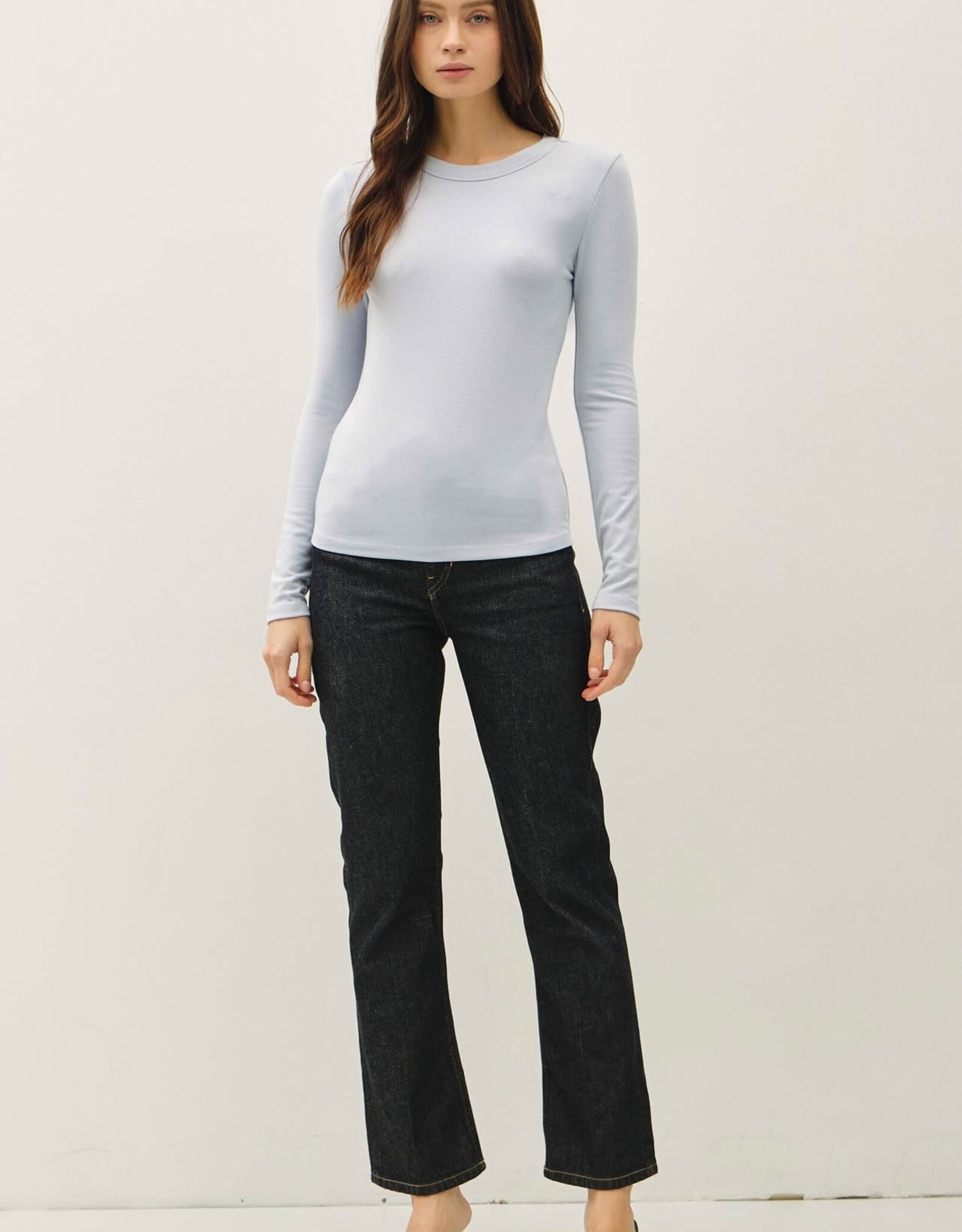 Miss Bliss BC Round Neck Long Sleeve Knit Top-Baby Blue