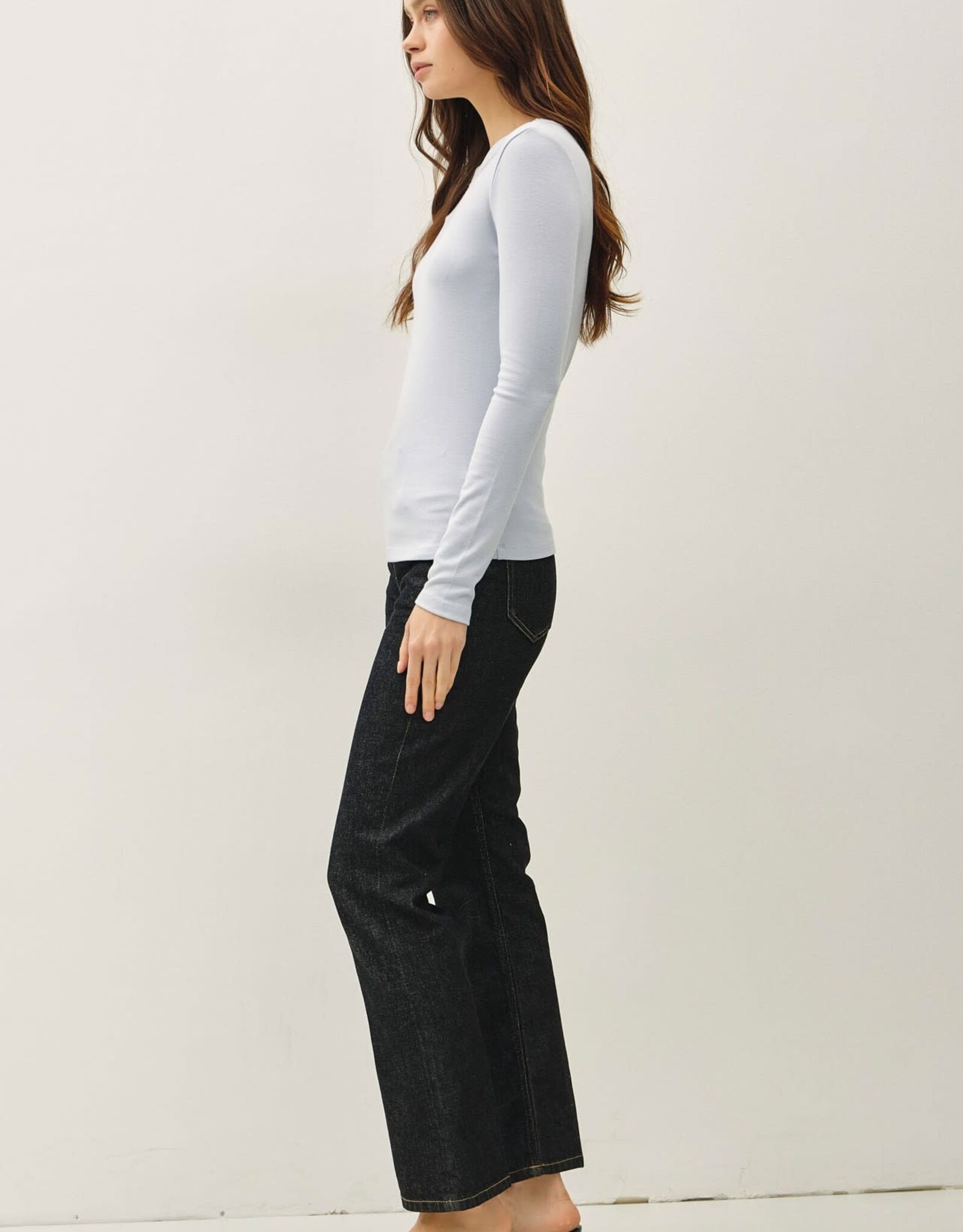 Miss Bliss BC Round Neck Long Sleeve Knit Top-Baby Blue