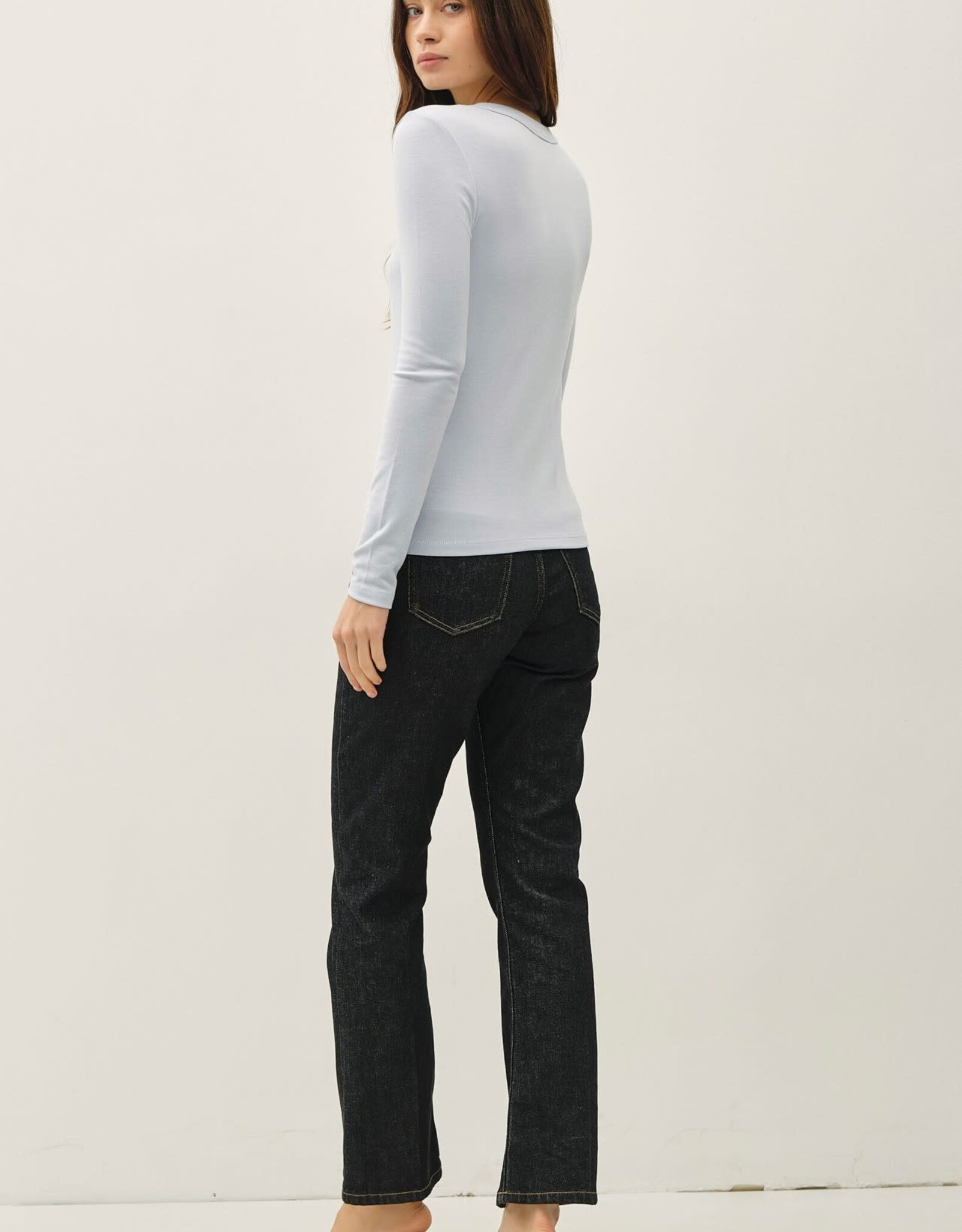 Miss Bliss BC Round Neck Long Sleeve Knit Top-Baby Blue