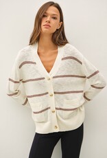 Miss Bliss BC Lightweight Stripe Osized V-neck Cardi- Iv/Brown