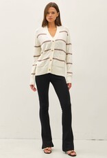 Miss Bliss BC Lightweight Stripe Osized V-neck Cardi- Iv/Brown