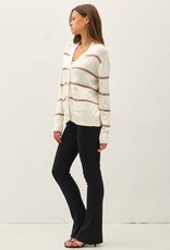 Miss Bliss BC Lightweight Stripe Osized V-neck Cardi- Iv/Brown