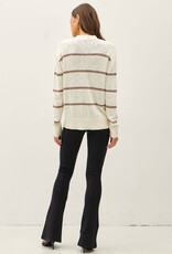 Miss Bliss BC Lightweight Stripe Osized V-neck Cardi- Iv/Brown