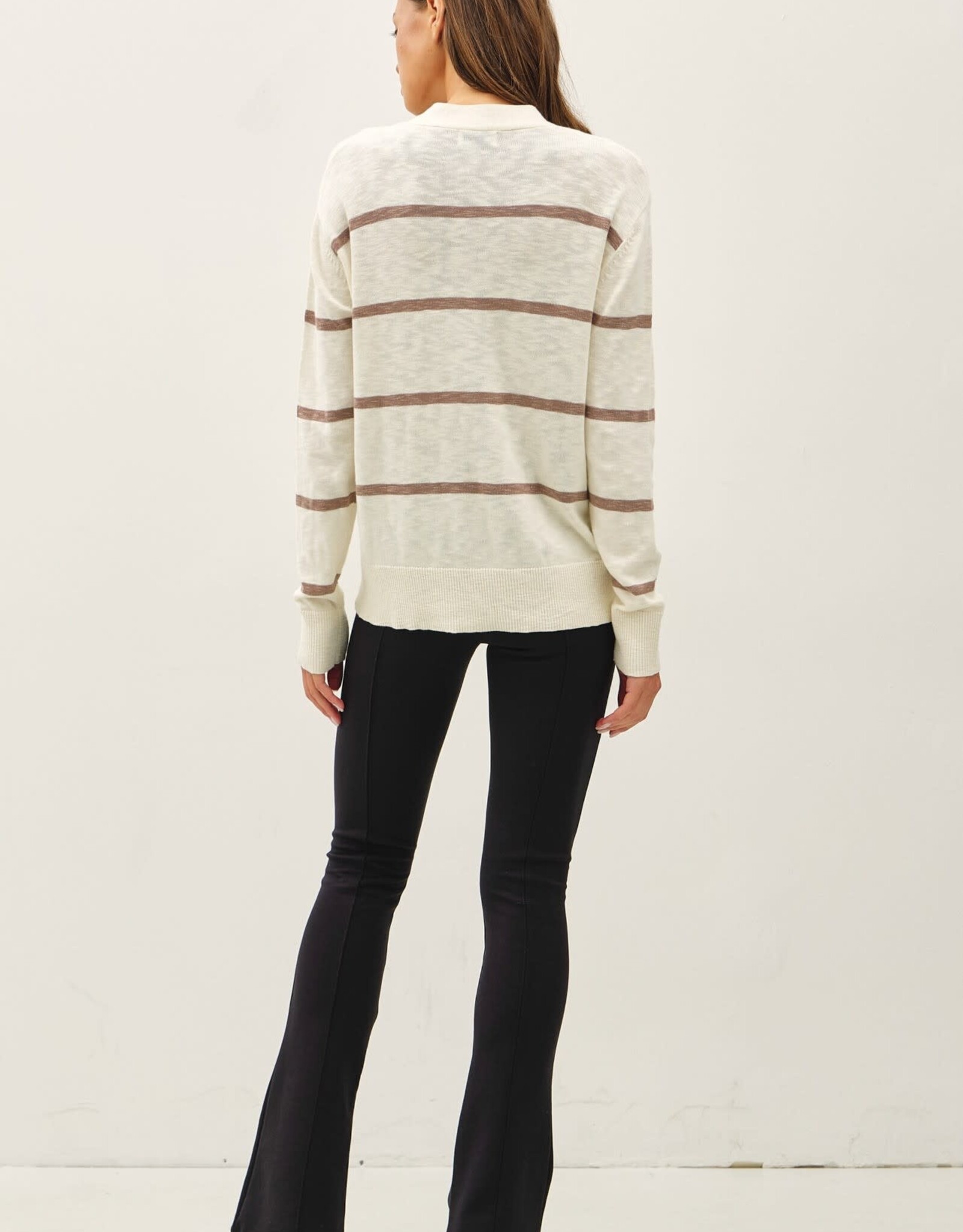 Miss Bliss BC Lightweight Stripe Osized V-neck Cardi- Iv/Brown