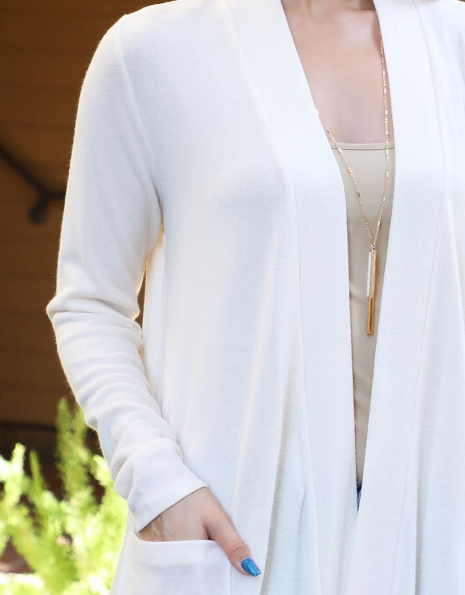 Miss Bliss Collective Soft Brushed Knit Cardigan With Pockets- Beige