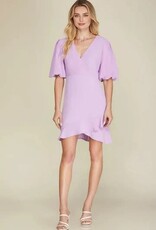 Miss Bliss Collective Puff Sleeves Surplice Ruffled  Mini Dress- Lavander