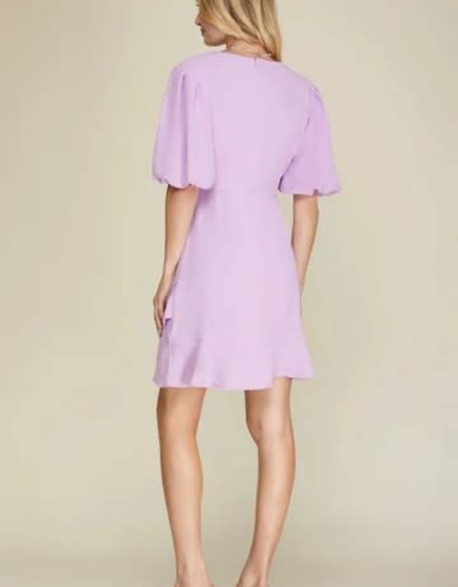 Miss Bliss Collective Puff Sleeves Surplice Ruffled  Mini Dress- Lavander