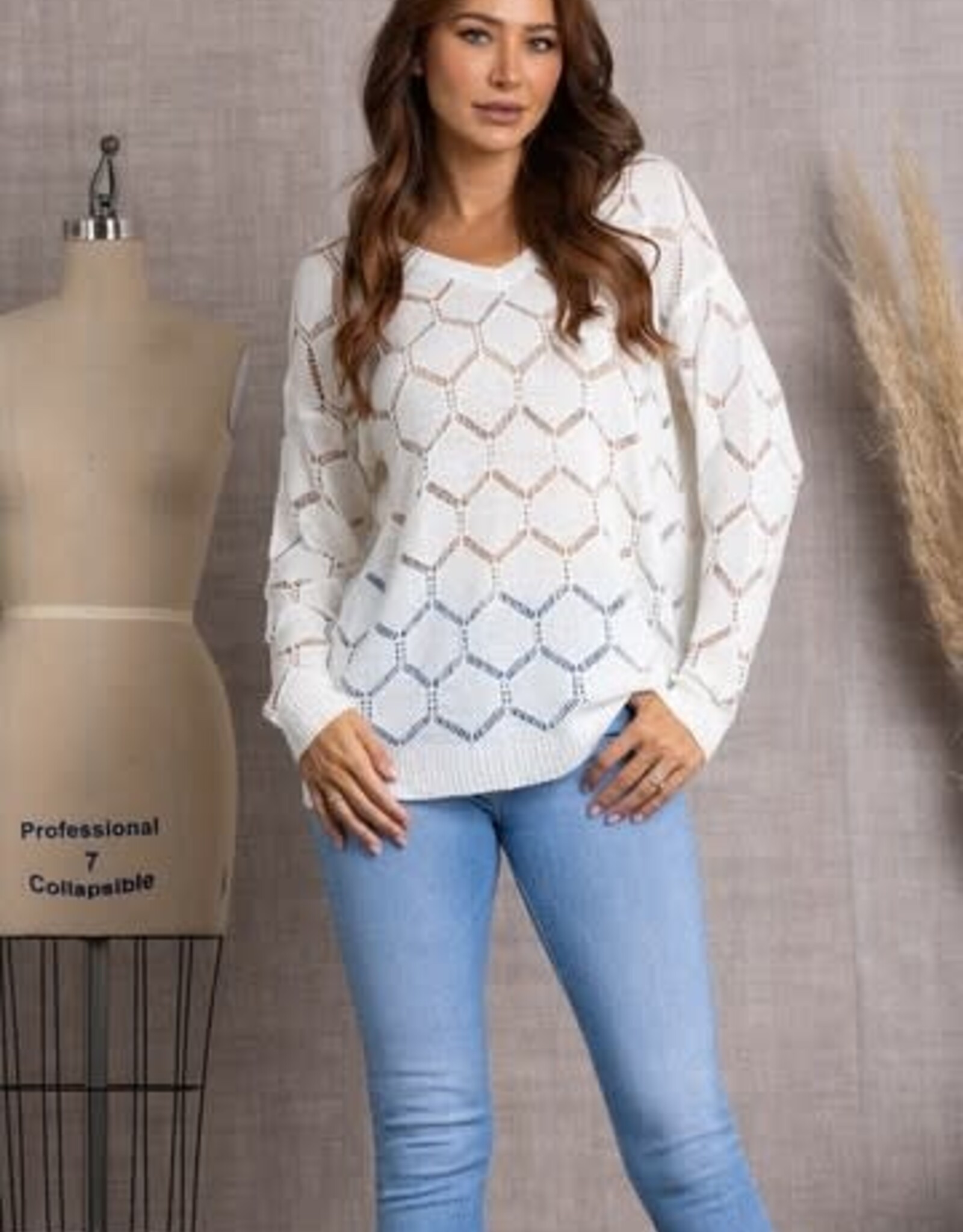 Miss Bliss Collective Chain Long Sleeves Knit Top-Ivory