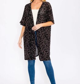 Miss Bliss Short Sleeve Animal Print Cardigan- Charcoal