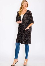 Miss Bliss Collective Short Sleeve Open Front Animal Print Cardigan- Charcoal