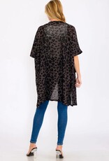 Miss Bliss Collective Short Sleeve Open Front Animal Print Cardigan- Charcoal