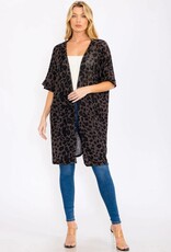 Miss Bliss Collective Short Sleeve Open Front Animal Print Cardigan- Charcoal