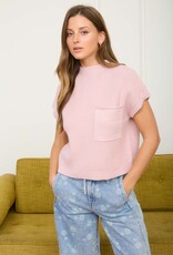 Miss Bliss Blu Mock SS  Nck W Pocket Knit Top-Pink