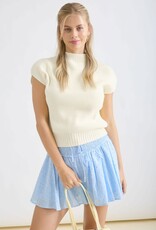 Miss Bliss Blu Mock Nck Extended Shdr Knit Pullover Top-Butter Y