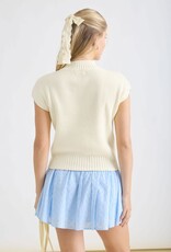 Miss Bliss Blu Mock Nck Extended Shdr Knit Pullover Top-Butter Y