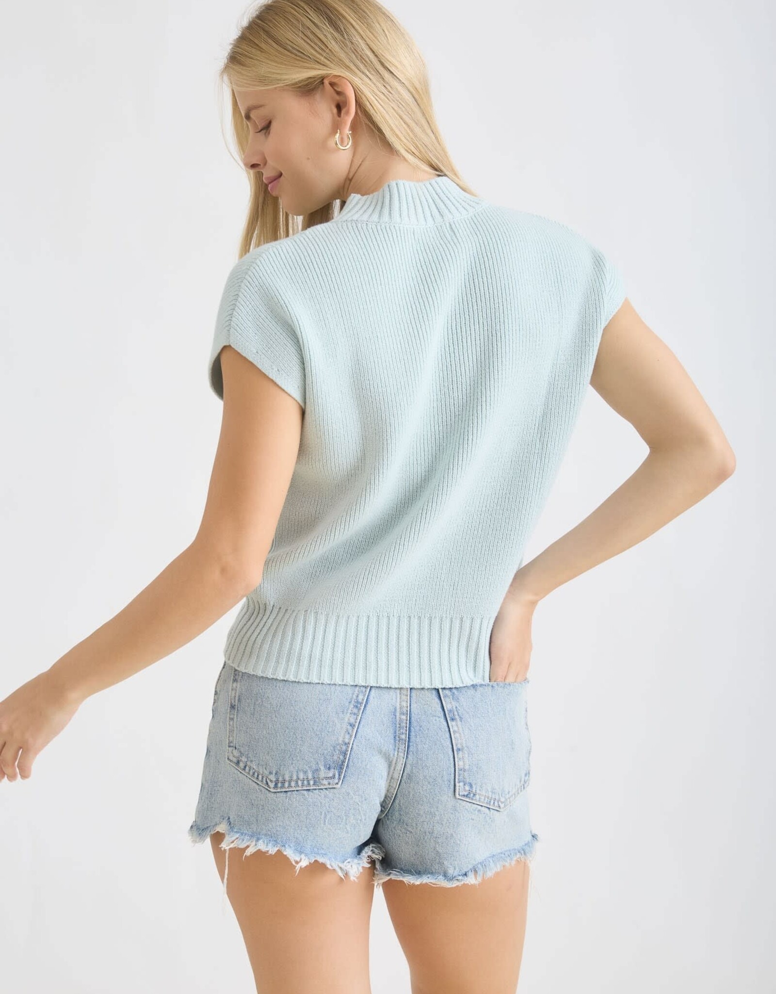 Miss Bliss Blu Mock Nck Extended Shdr Knit Pullover Top-Mint