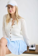 Miss Bliss Blu Eyelet Knit  Button Dwn Cardi-Cream